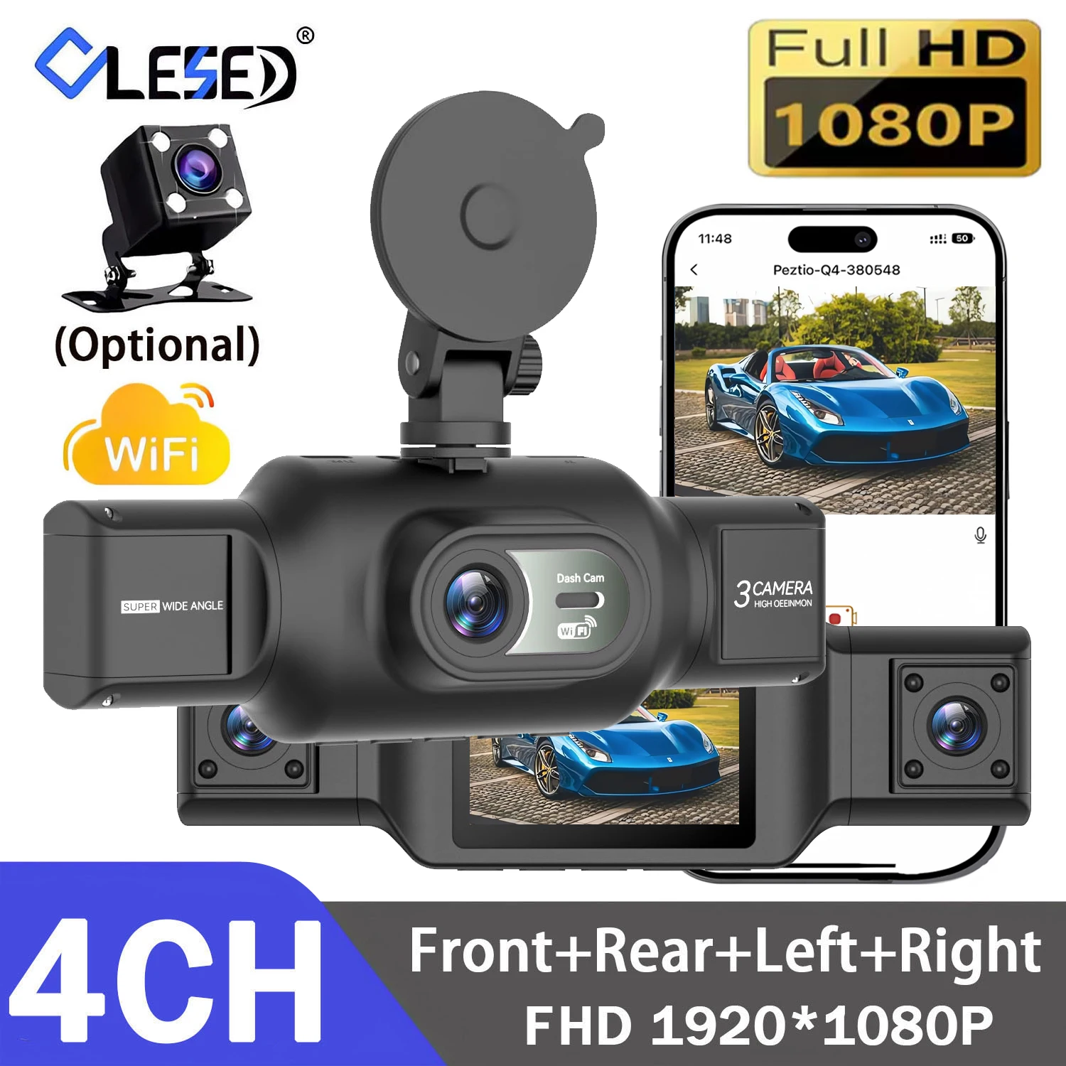 4 Cameras Dash Cam Car DVR WiFi HD 1080P Video Recorder 4 Channel Front Rear View Night Vision Black Box DVR For Vehicle Safety
