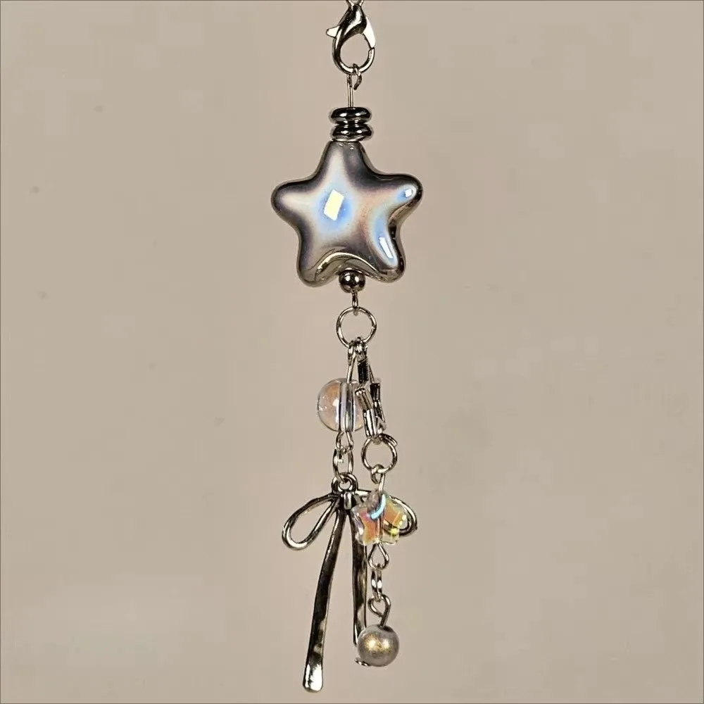 

Брелок для мобильного телефона со звездным бантом Y2K Sweet Cool Girl, подвеска для телефона, ювелирные аксессуары, металлический серебряный брелок для ключей