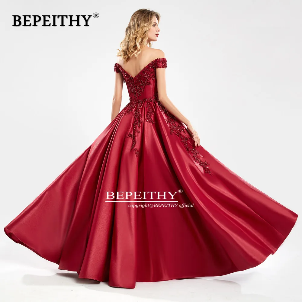 BEPEITHY Customized Off The Shoulder Red Long Evening Dress For Women Elegant Lace Bodice A-Line Plus Size Prom Dresses 2023