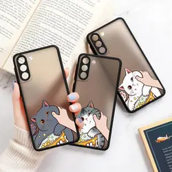 Cute Pinched Face Eat Snacks Cat Matte Clear Coque For S24 Samsung S23 5G Case Galaxy S20 FE S21 S22 S24 Ultra S10 S9 Plus Cover