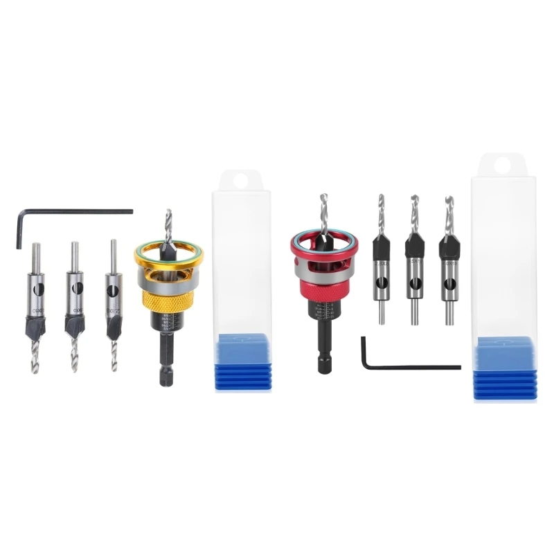 652F Countersink Drill Bit Set Woodworking Countersink Drill Bits Adjustable Bit Depth Stop Drill Bits Countersink Screw Open