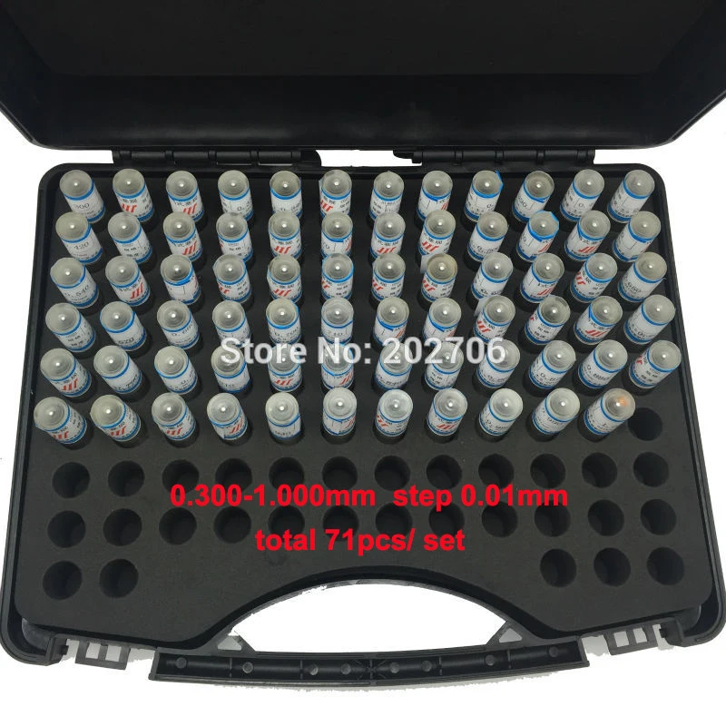 0.3-1.00mm Precision Steel Pin Gauge 0.3-1 step 0.01mm Smooth Plug Gauge Hole Gauge set pin Measuring Tool,71pcs/lot