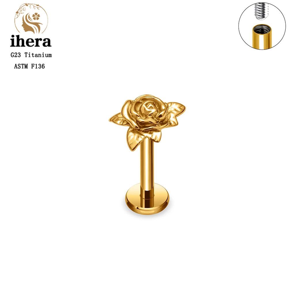 ASTM F136 Titanium Rose Flower Flat Back Stud 16G Internal Thread Earrings Lip Ear Cartilage Tragus Helix Conch Piercing Jewelry image 3