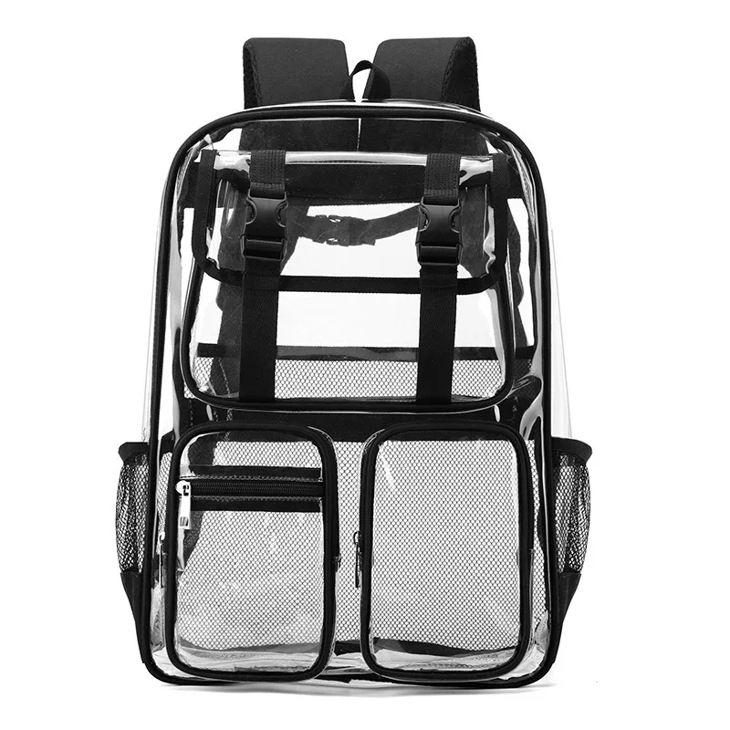 Transparent PVC Backpack Unisex Casual Clear Daypack Large Multi-Pocket Student Schoolbag Waterproof Beach Travel Rucksack