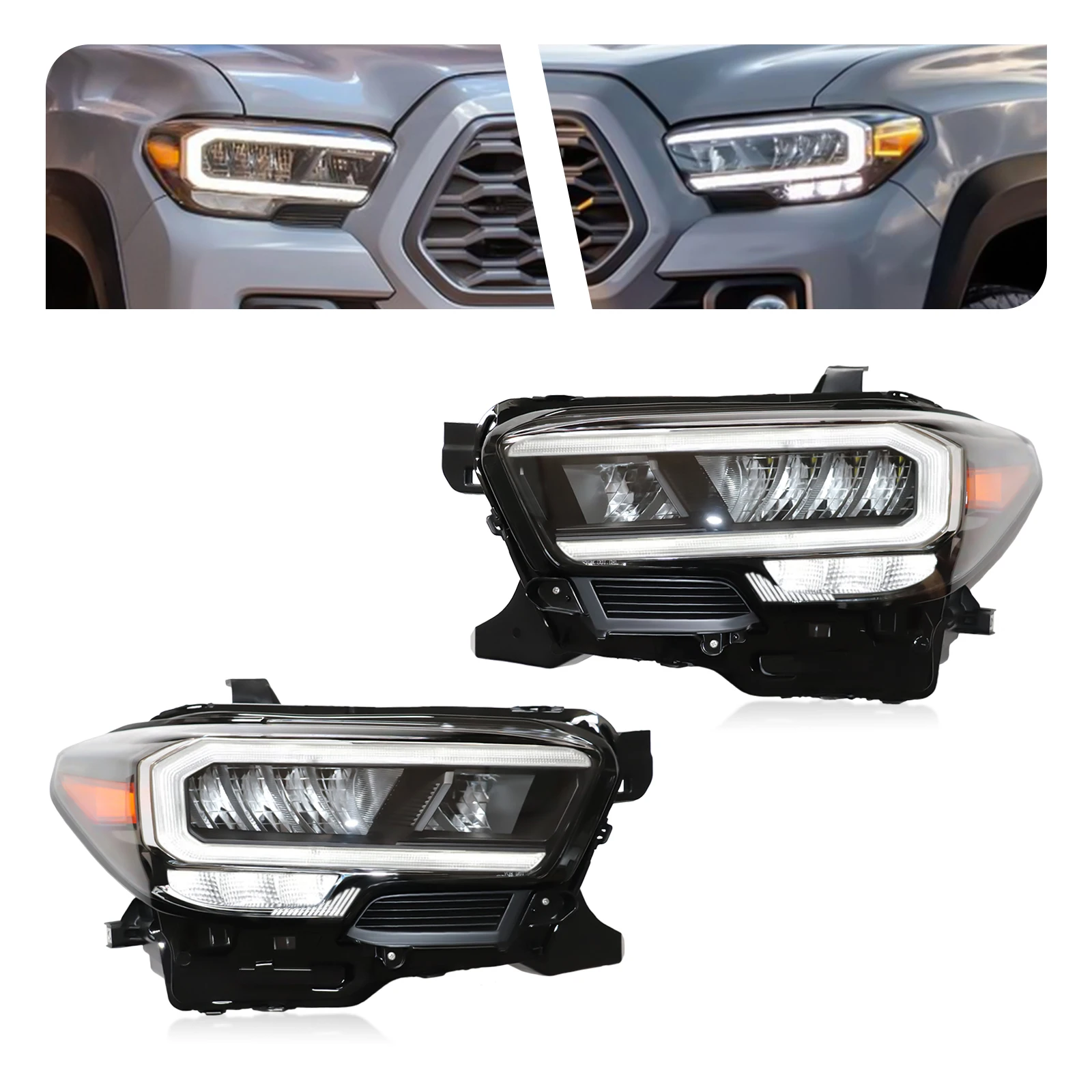 [1 Pair] Full LED Projector Headlights DRL Sequential Signal Headlights For Toyota Tacoma 2016-2023 Headlamp Replacement