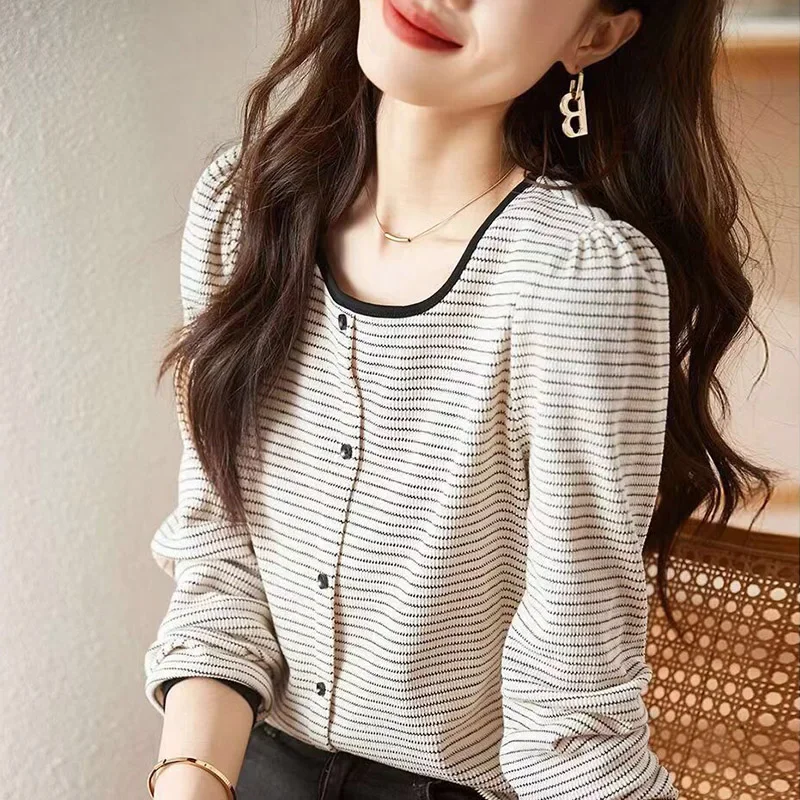 French Style Retro Elegant Loose Casual Long Sleeved Shirt Autumn New Original Design Office Lady Commuting Contrast Lady Shirt