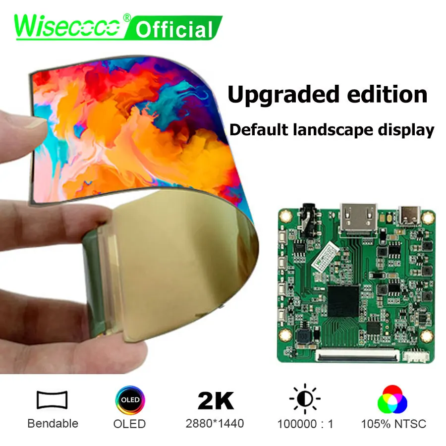 Wisecoco 6 inch Flexible Display OLED 2K Screen Driver Board 2880x1440 Landscape IPS Display For Raspberry Pi, PS4, TV Box