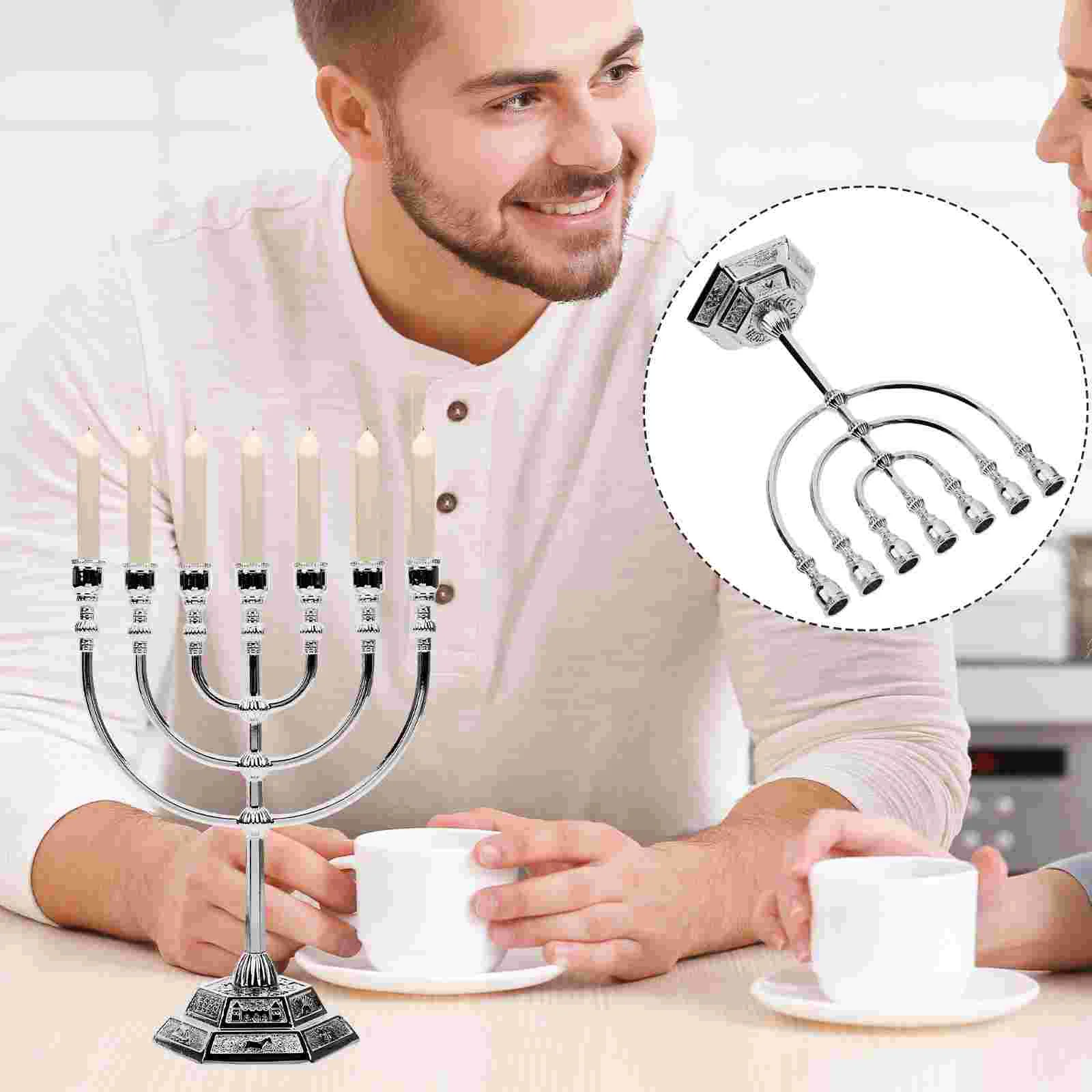 

Candles Seven Holes Holder Ornament Desktop Candlesticks Ornaments for Home Silver Jewish