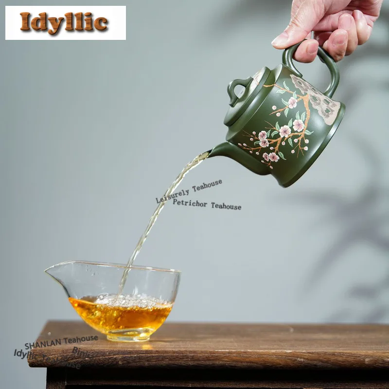 310ml Authentic Yixing Purple Clay Teapots Master Handmade Plum Bossom Pot Raw Ore Green Mud Kettle Chinese Zisha Tea Set Gift