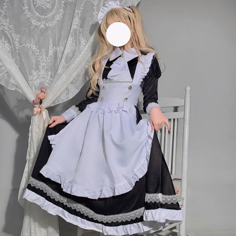 Disfraces de Cosplay de aristocracia británica para mujer, vestido de sirvienta de manga larga, encaje Kawaii japonés, uniforme de camarera de café, talla grande