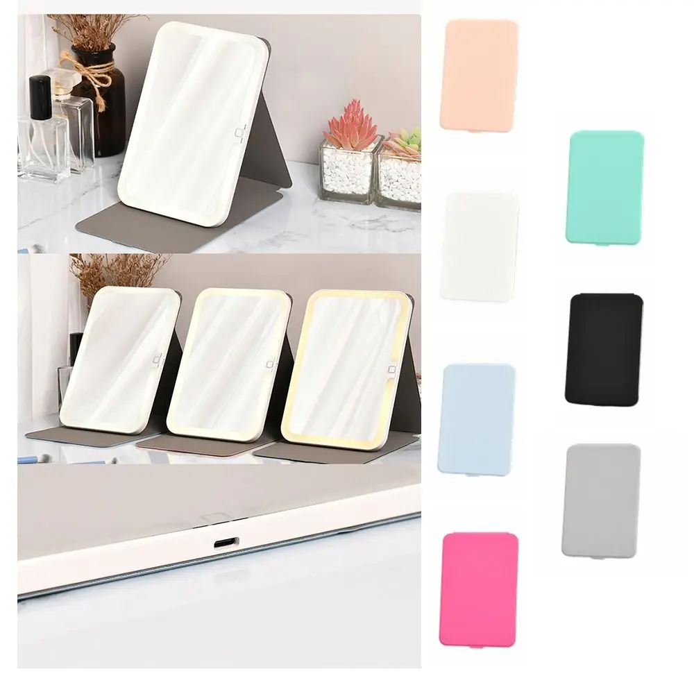 Foldable Fold Makeup Mirror Touch Screen Adjustable Light Cosmetic Mirrors Portable PU Leather Vanity Mirror Office