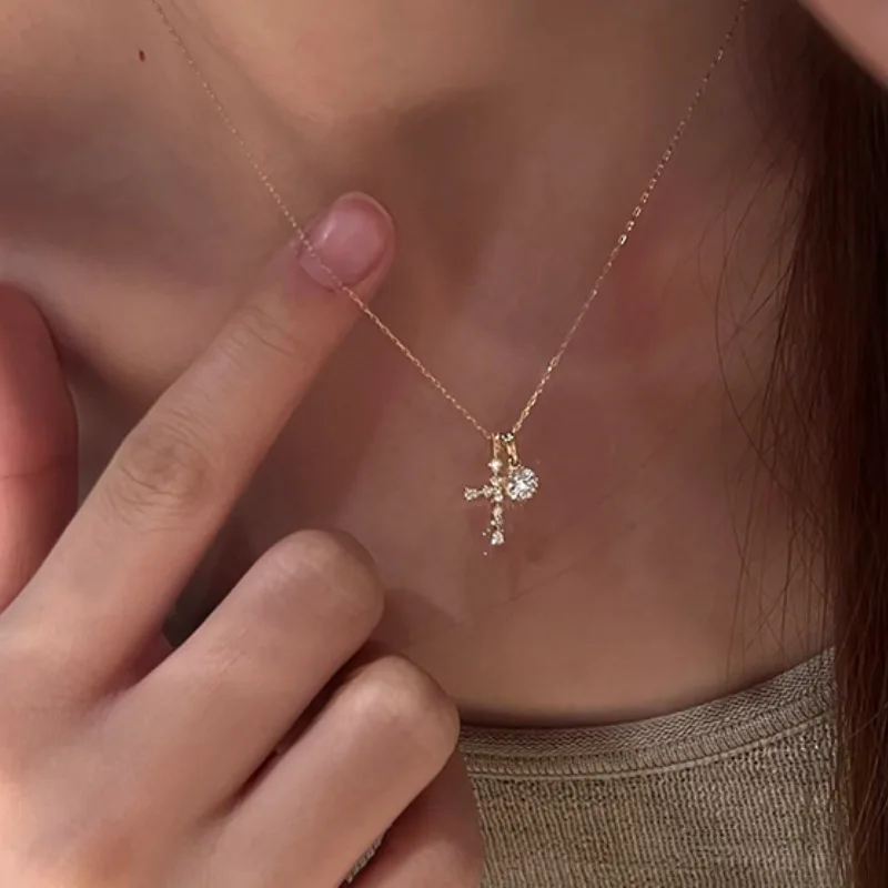 Cross Pendant Necklace Gold Tone Steel Minimalist Elegant Versatile Choker Length Lightweight Premium Jewelry for Women