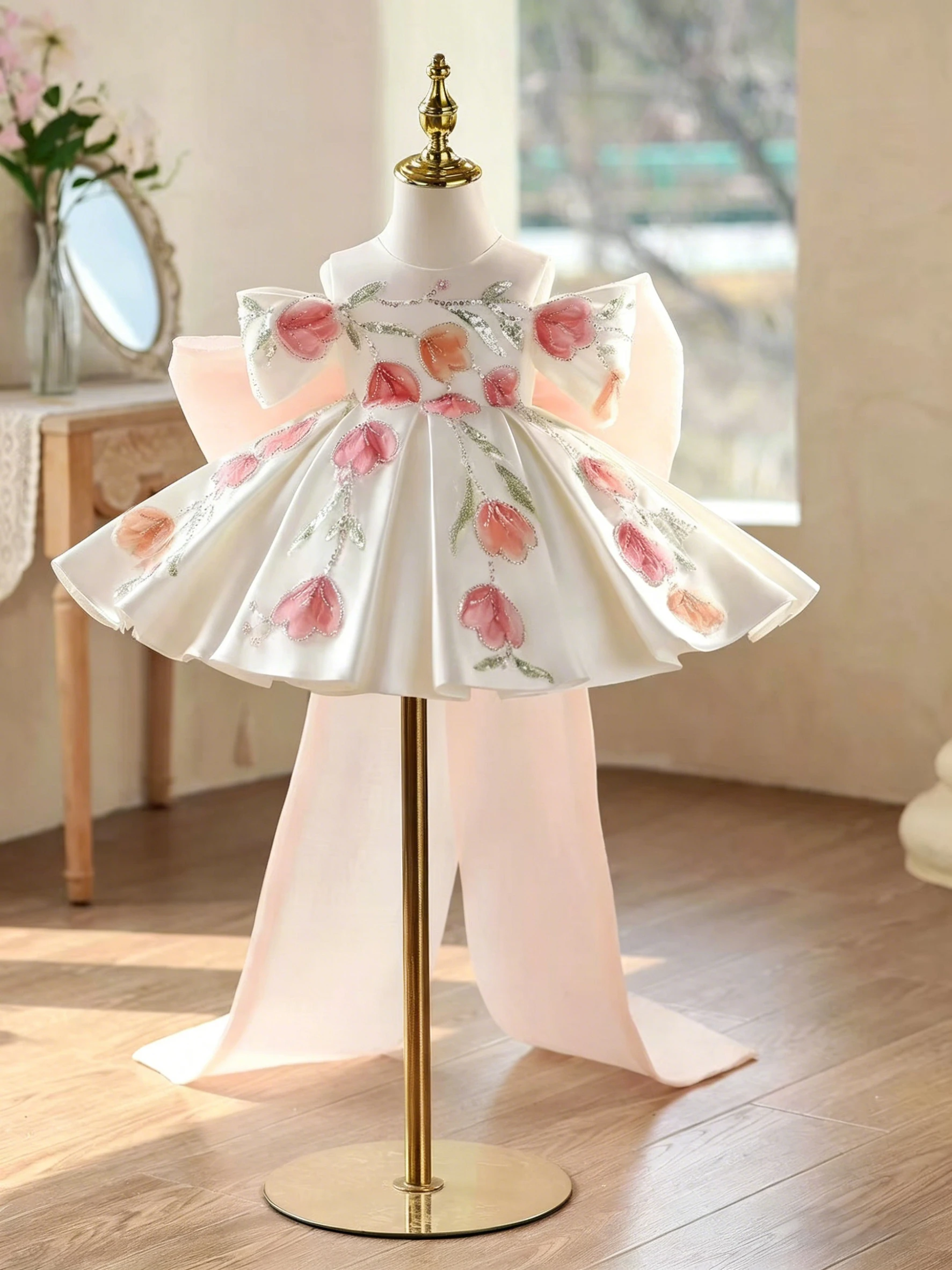 Wedding Flower Girl High End Dress Little Girl Princess Dress Children's Birthday Puffy Dress Elegant Girl Luxury Dress Party