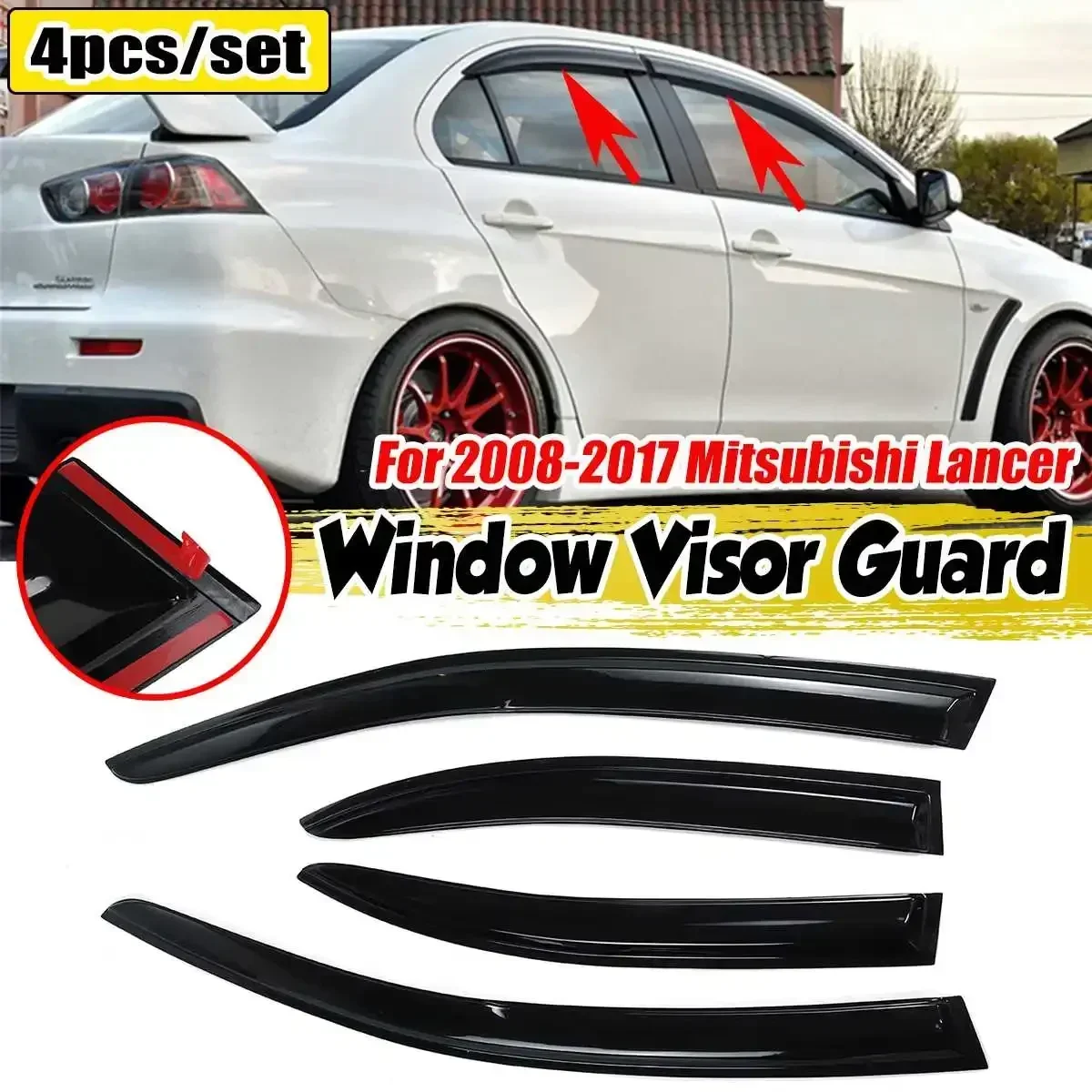 

High Qualiuty 4Pcs Car Side Window Visor Guard Vent Cover Trim Awnings Shelters Guard For Mitsubishi Lancer 2008-2017 Body Kit