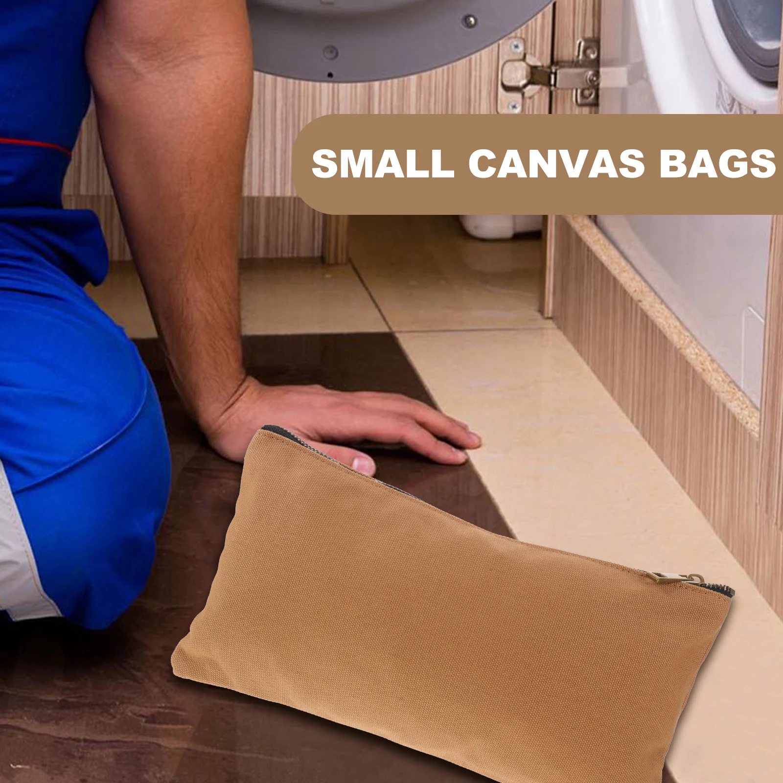 

Small Tool Bag Canvas Pouch Zipper Electrician Tool Storage Organizer Heavy Duty Multipurpose Utility Zipped Pouch for Builders