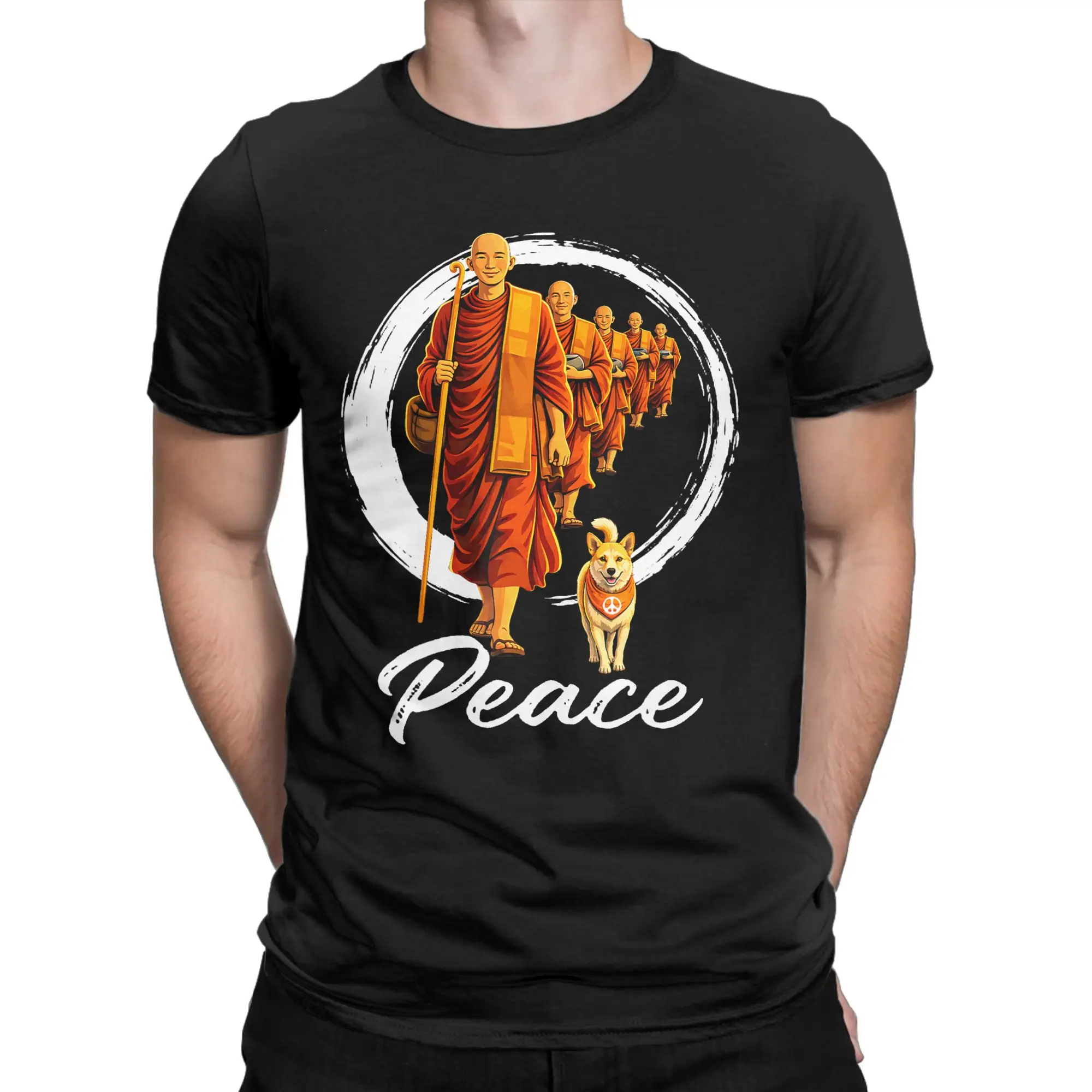 Walk for Peace Buddhists Monks Peace Aloka Dog T-Shirt Summer Cotton T Shirts Adult Fashion Tshirt Short-Sleeve Streetwear Tops