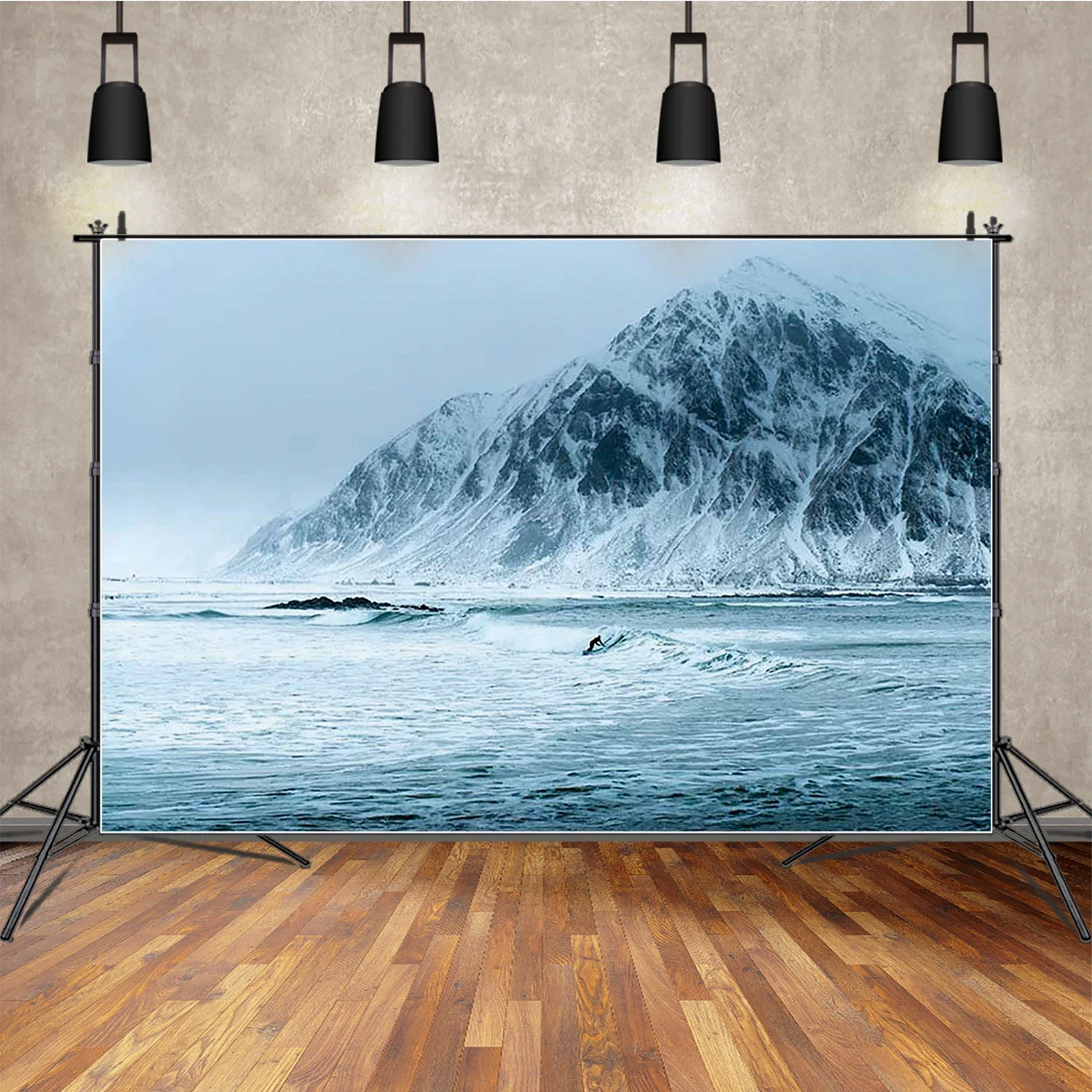 

MOON.QG Winter Snow Mountain Aurora Background Photography Blue Sky Cloudy Photo Backdrop Photo Studio Shooting Props Poster