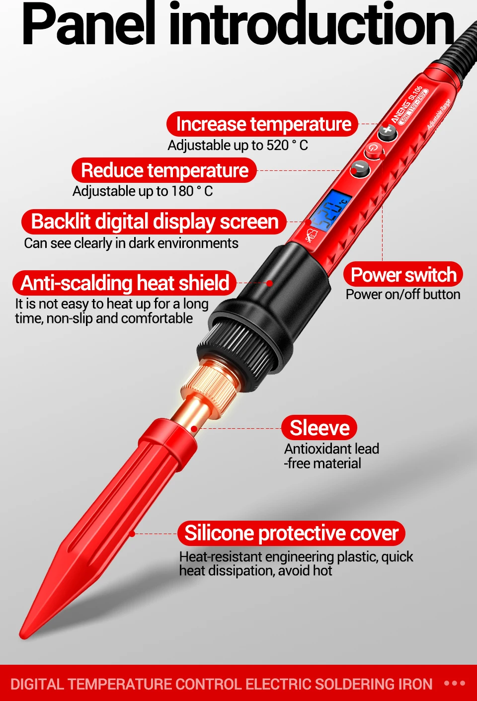 ANENG SL106 Elektrischer Lötkolben, 110 V/220 V, einstellbare Temperatur, Schweißlöt, US/EU-Stecker, professionelles Schweißwerkzeug – Detail 13