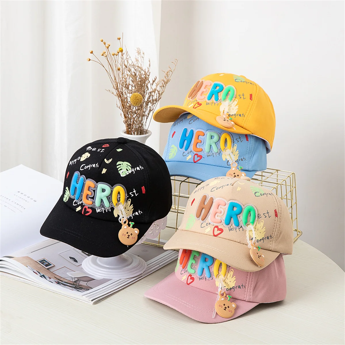 Kids baseball cap Boys Girls Sun hat Classic graffiti solid color three-dimensional fun pattern kids baseball cap fashion hat