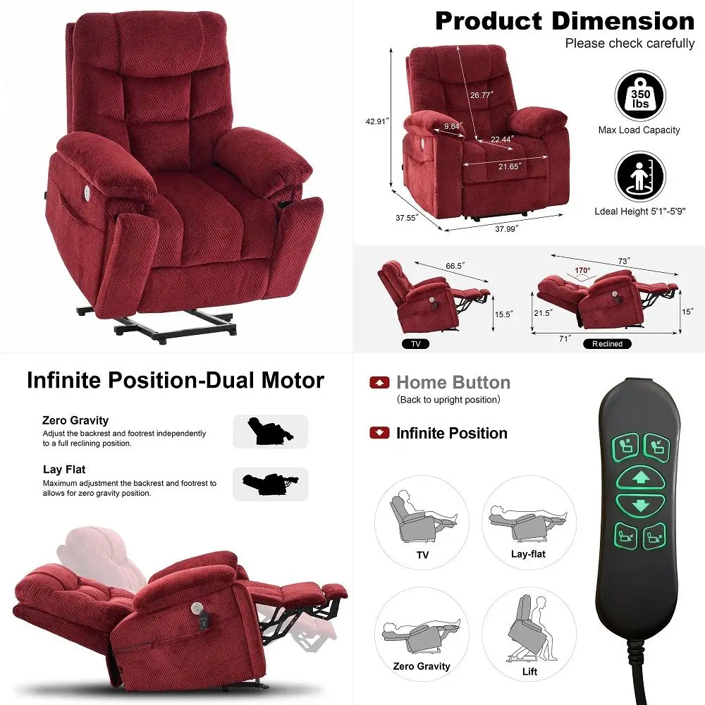 

Dual Motor Power Lift Recliner Chair for Elderly, Infinite Position Sleep Recliner, Extra Wide Lift Chair for Seniors, Reclines