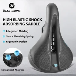 WEST BIKING Bike Saddle Hollow Breathable MTB Road Bicycle Saddle Shockproof Cycling Seat PU Non-Slip Leather Cushion Saddles