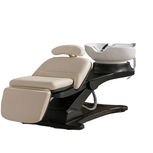 Modern Fully Automatic Smokeless Shampoo Chair With Ceramic Basin Waterproof Design Adjustable Footrest High-Density Sponge
