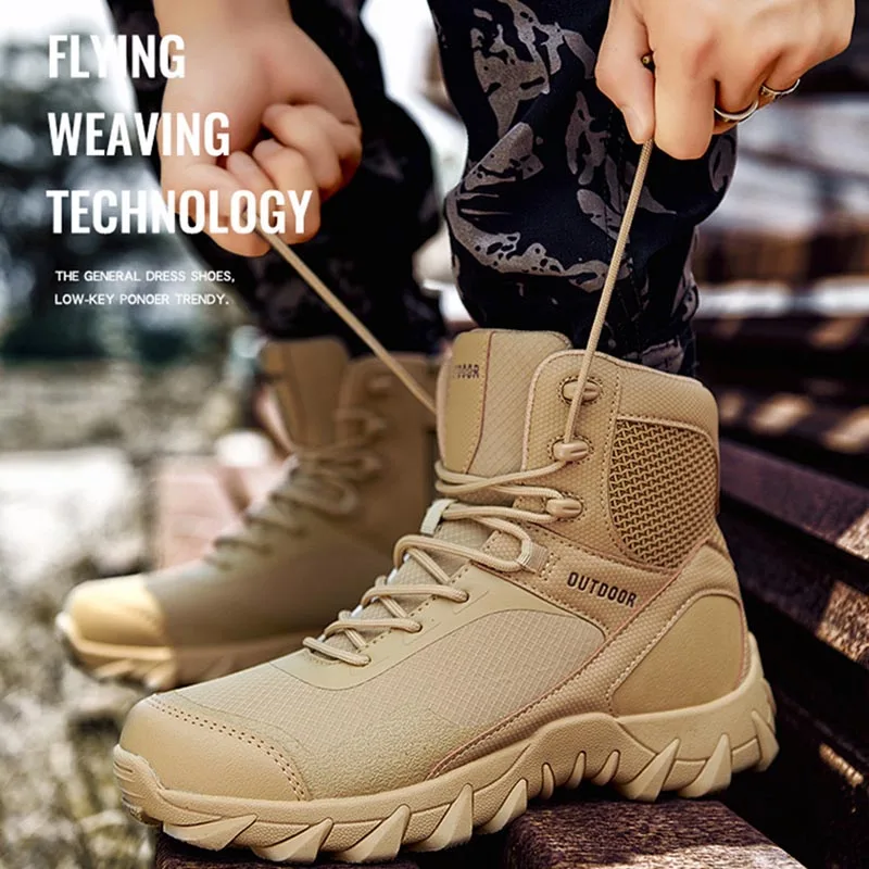 Outdoor High Style Tactical Boots Men Climbing Military Hiking Boots Male Desert Ankle Boots Large Size Camping Training Shoes