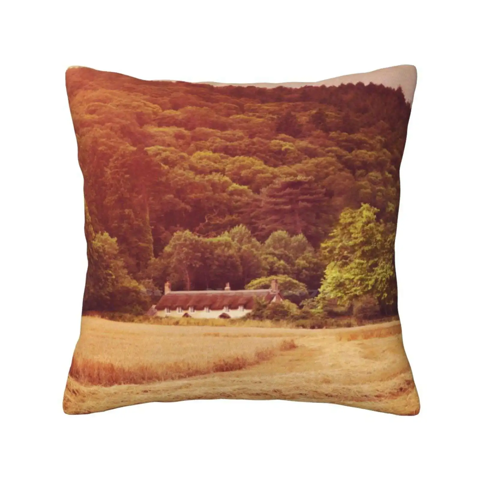 The Cottage At The Of The Wood Home Sofa Car Waist Throw Pillowcase Wood Thatched Cottage Quaint English Somerset Trees Wheat