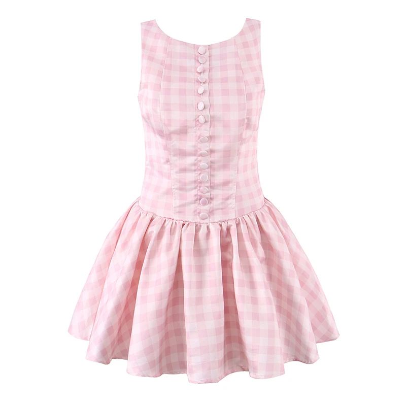 YENKYE Abito da donna scozzese sexy senza schienale con bottoni sul davanti o collo senza maniche mini abiti estivi a trapezio abito da vacanza