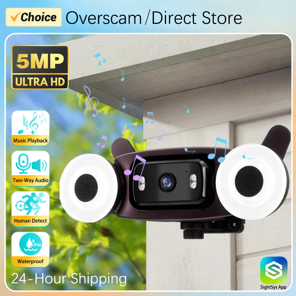 5MP Two-Way Audio Floodlight Wifi Security Camera Outdoor Color Night Vision Wall Lamp Camera Security Video Surveillance IP Cam