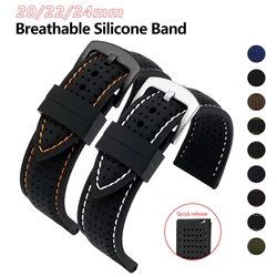 Correa de reloj de goma de silicona suave para hombre y mujer, pulsera deportiva de liberación rápida, resistente al agua, transpirable, 20mm, 22mm, 24mm