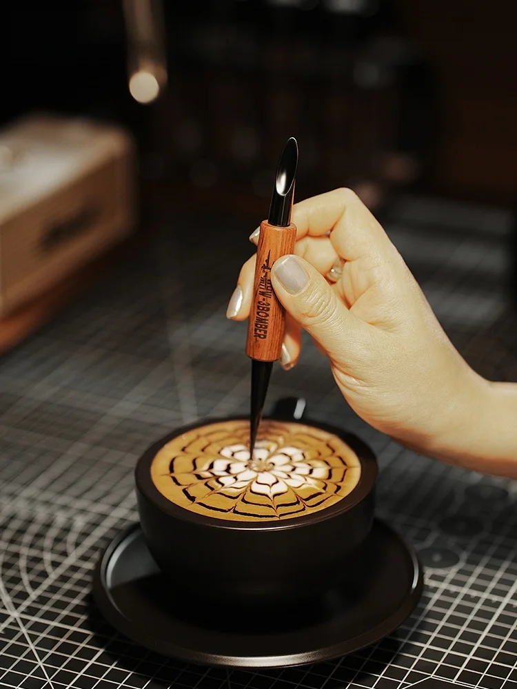 

MHW3BOMBER Carved Needle Coffee Latte Artist Real Wood Hook Flower Needle Bar Counter Carving Stick Vintage Style