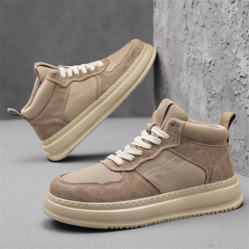 Leather Platform Skateboarding Shoes Men Trainers Skate Board Shoes High-tops Flat Sneakers Thick Sole Sports Casual Shoes