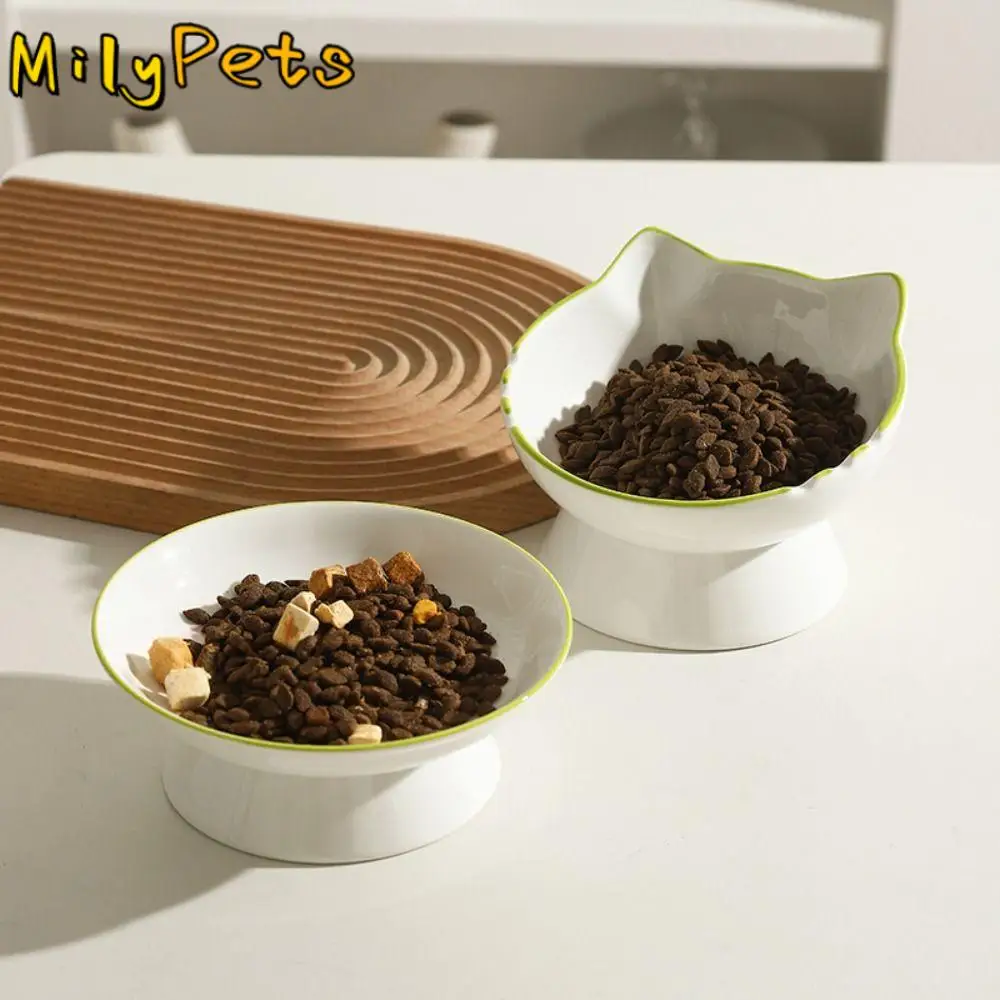 

Ceramic Cat Bowl Creative Slanted Mouth Pet High Foot Bowl Large Capacity Multi-use Cats Drinking Feeder Neck Protection