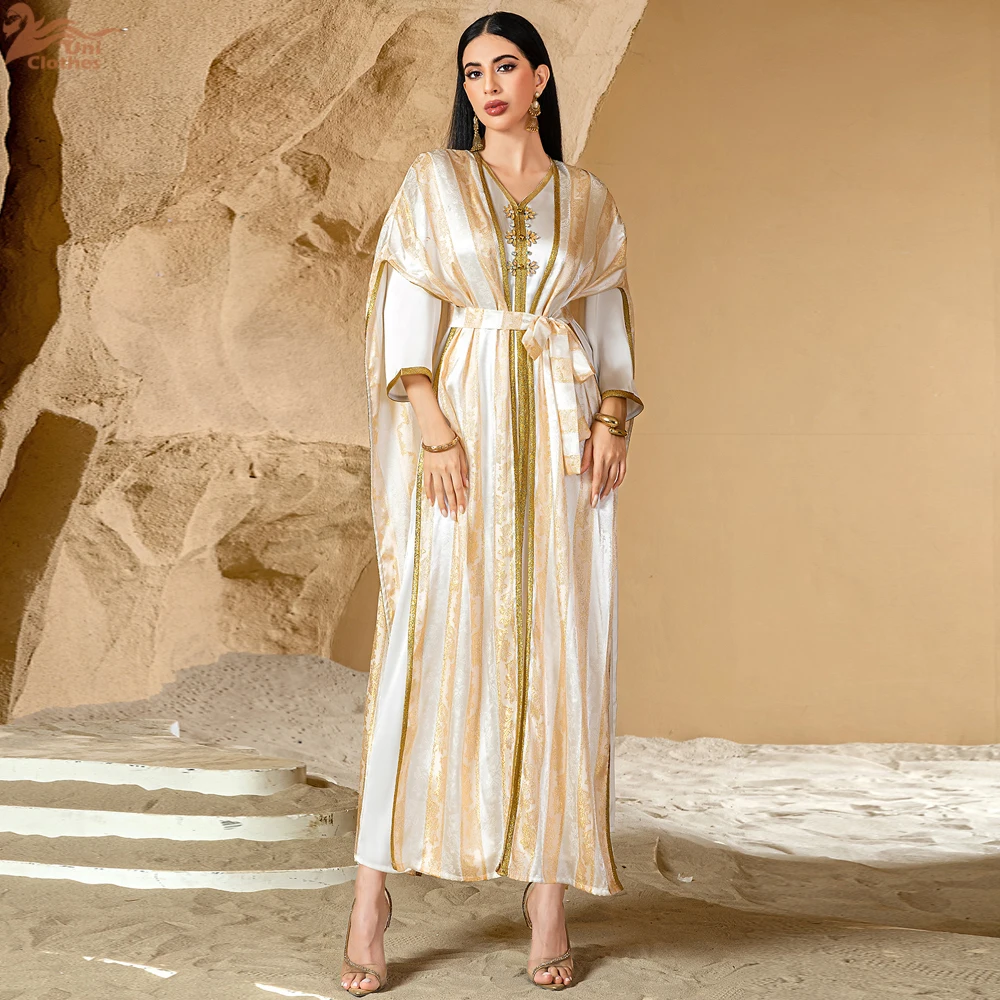 

Ид Мусульманские женские вечерние платья Джалабия, комплект из 2 предметов, бриллианты Сабая, арабский халат, Рамадан, Марокко, Дубай, Абая, ислам, Vestidos, кафтан