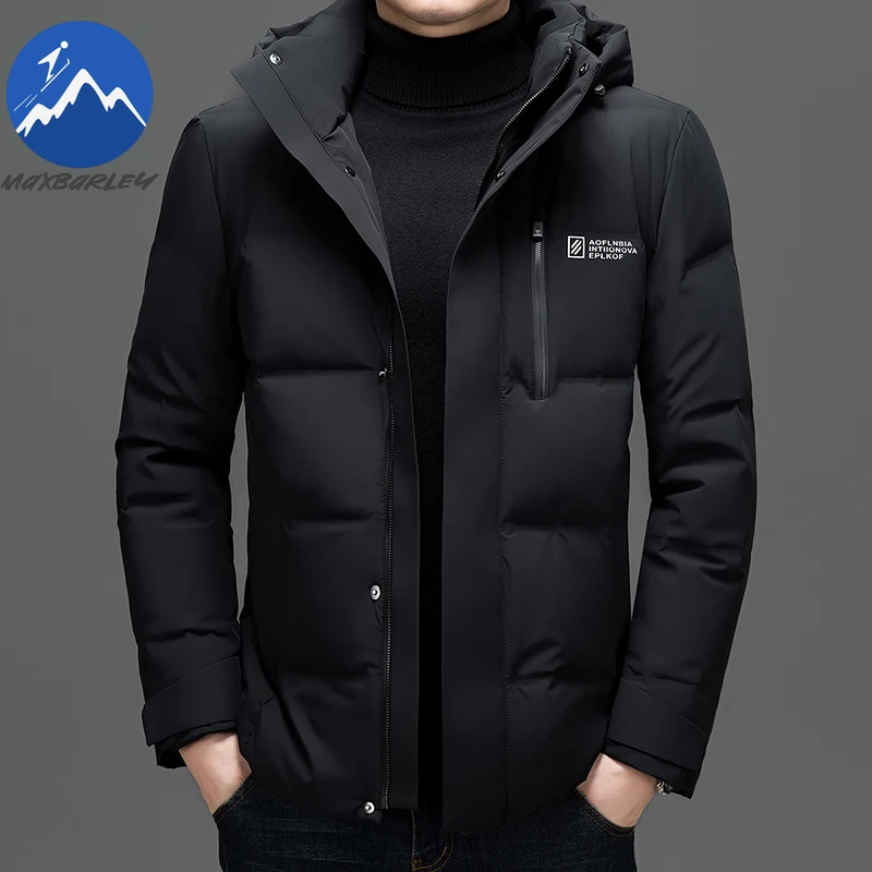 Maxbarley Mens Down Jacket Premium Detachable Hood Business Casual Lightweight Padded Jacket Fashion Work Thickened Winter Coat