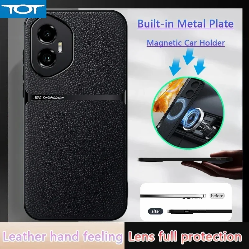 

For Honor 300 Pro Case Magnetic Car Holder Leather Phone Case For Honor 300 Honor300Pro Bumper Shockproof Protection Back Cover