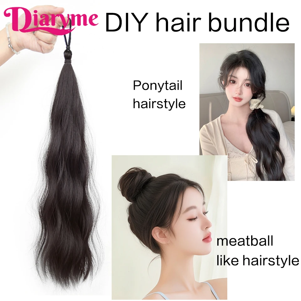 DIY Self-winding Hair Bundle Hair Bun Wig Synthetic Curly Ponytail Hair Bundle Hair Extensions Braid Lazy Fluffy Fake Ponytail