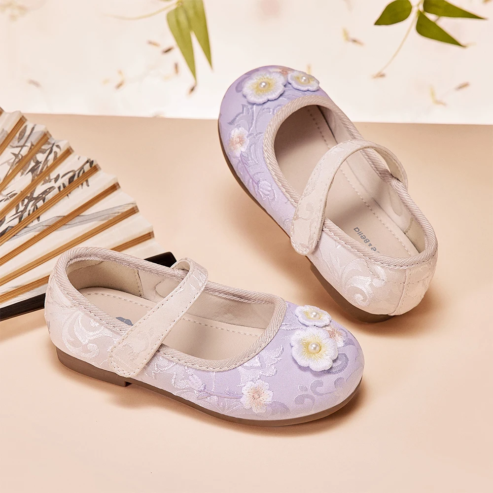 Dave Bella Children Leather Shoes Autumn Spring Girls Elegant Hanfu Shoes Anti Slip Chinese Style Kids Outdoor Shoes DB1260800