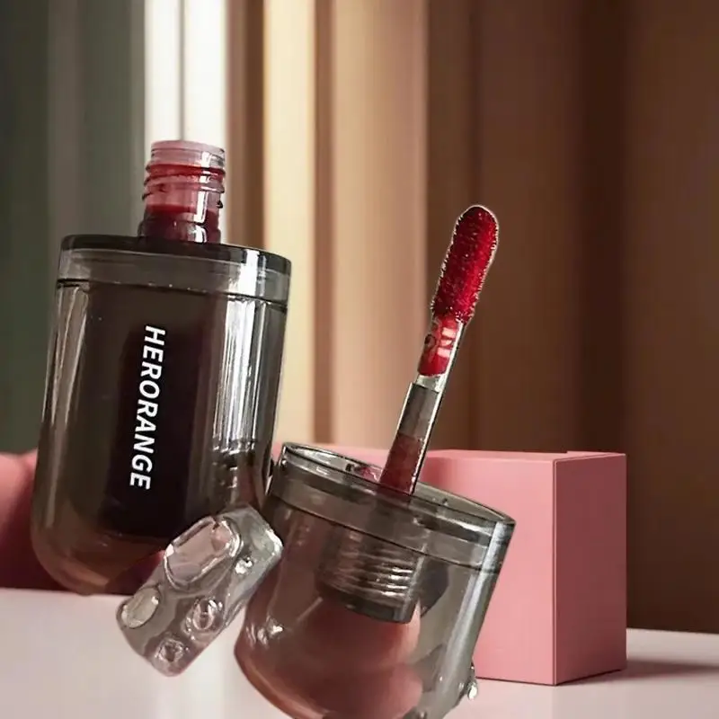 HERORANGE 블랙 미러 립 글로스 지속력 있는 워터리 립 글레이즈 반투명 다크 브라운 레드 리퀴드 립스틱 여성 뷰티 립 화장품