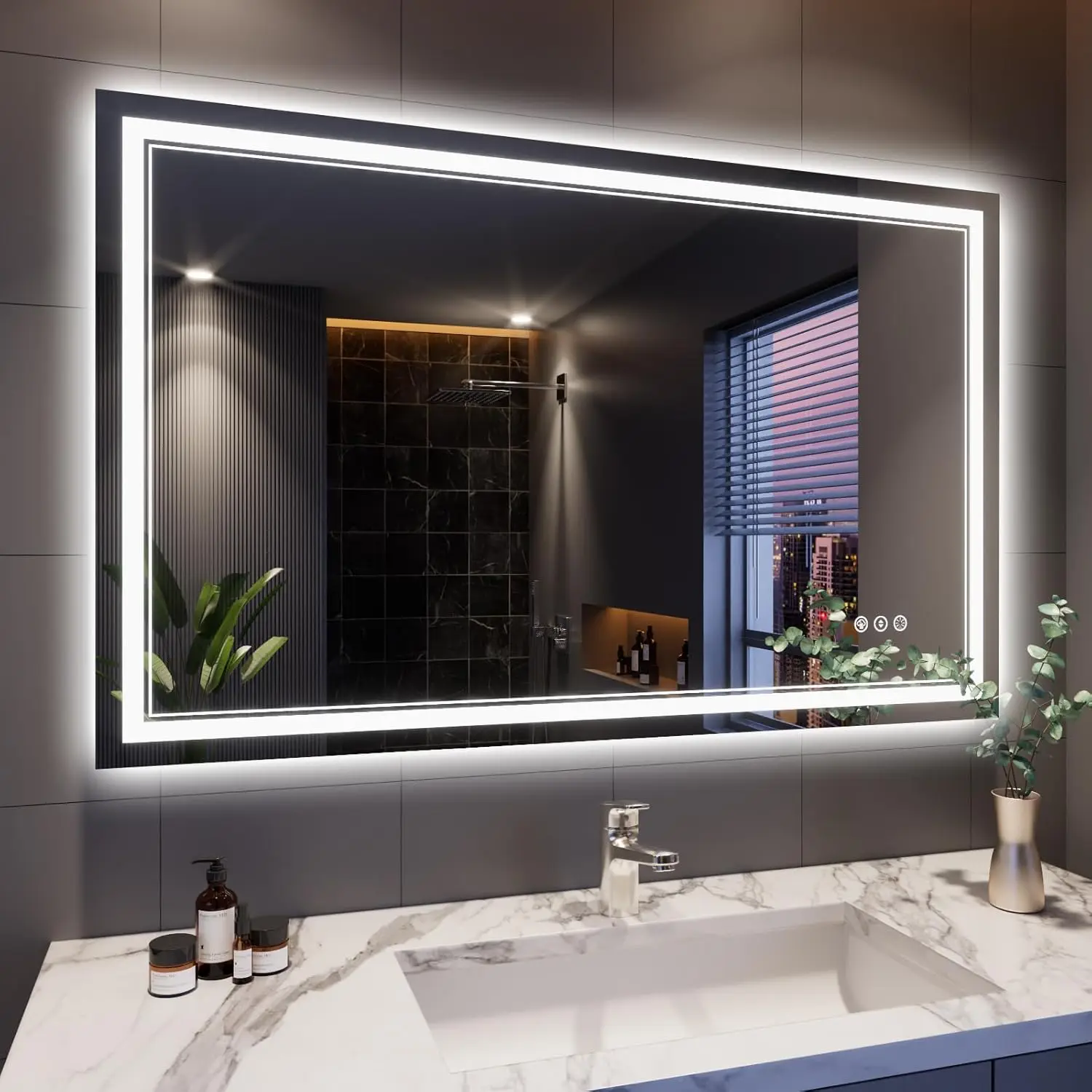 

48x30 Inch RGB LED Bathroom Mirror with Lights, Color Changing RGB Backlit LED Mirror for Bathroom