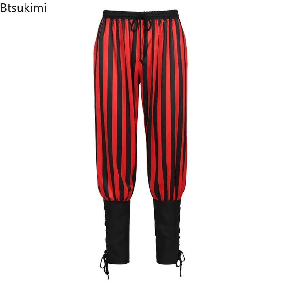 

New Adult Men Medieval Pirate Pants Trousers Linen Horseman Knight Costume Loose Leggings Black Navigator Leg Bandage Trouser