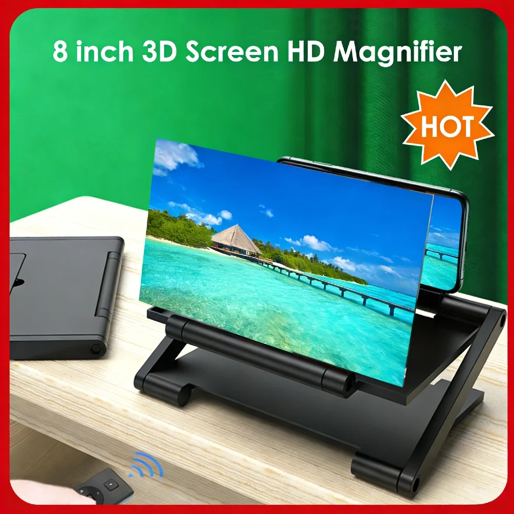 

8-дюймовый кронштейн усилителя экрана сотового телефона 3D HD, 3-4-кратный зум, изогнутая поверхность, складная увеличительная подставка для дисплея для 4,0-6,0 дюймов Pho