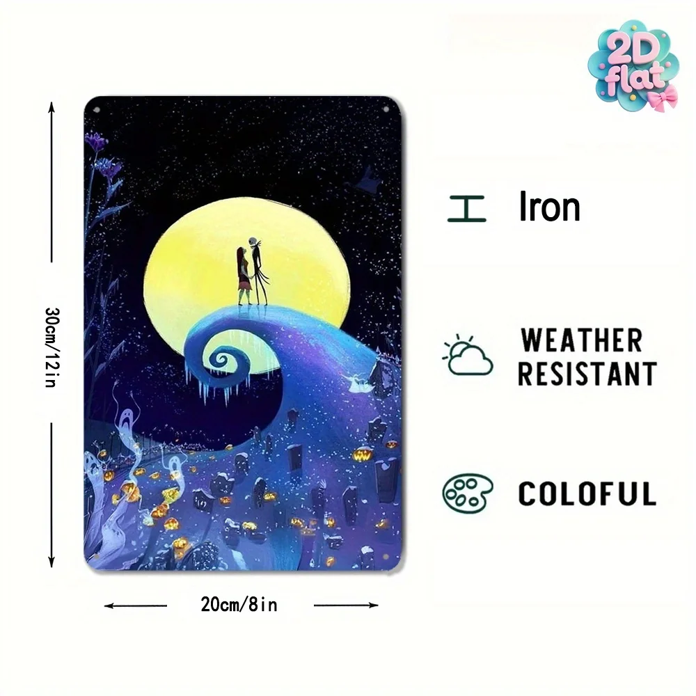 مسطح ثنائي الأبعاد، قطعة واحدة "الكابوس قبل عيد الميلاد" جاك وسالي ديكور حائط حديدي - ديكور رسمي على الطراز القوطي مستوحى من تيم بيرتون