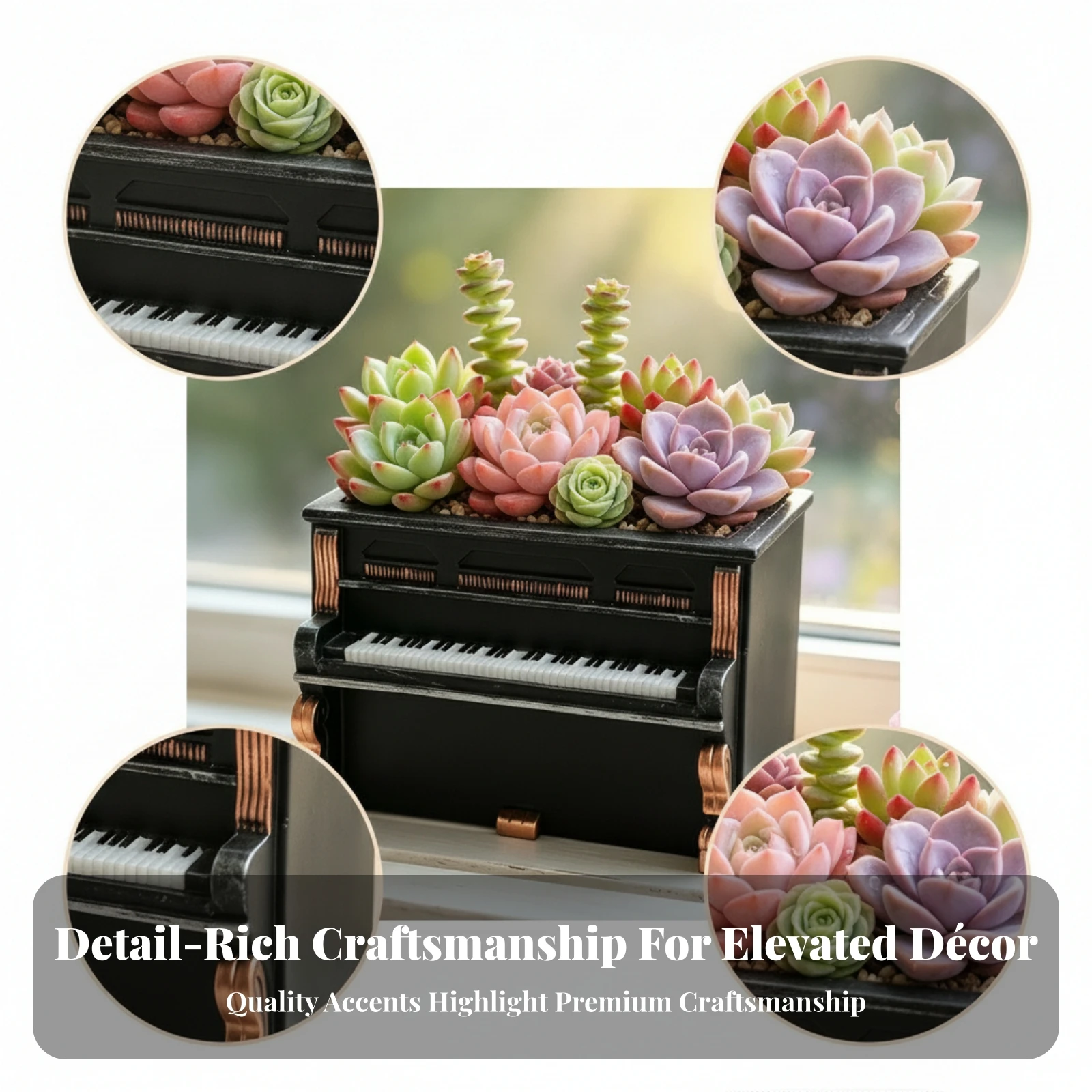 Upright Piano Planter Vintage Tabletop Piano Planter Plant Container Decorative Flowerpot Retro Design