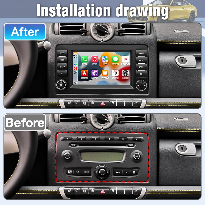 2025 7 بوصة لينكس سيارة ستيريو لاسلكي CarPlay أندرويد السيارات نظام تحديد المواقع FM DSP بلوتوث مشغل وسائط متعددة لبنز الذكية Fortwo