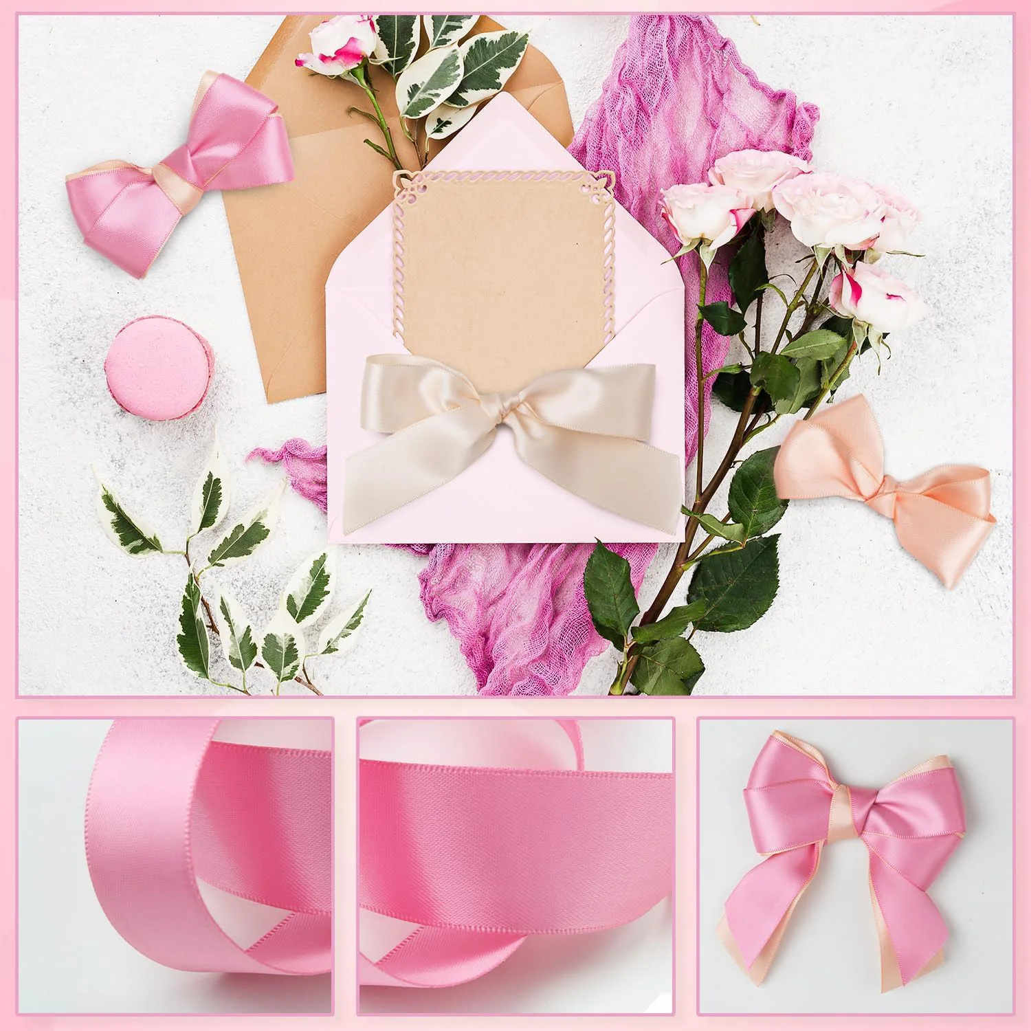 6 Rollen 150 Yards sortiertes einfarbiges Seidenband aus Satin und Satin für Hochzeitseinladungssträuße, Geburtstagsfeier, DIY-Geschenkverpackung – Detail 24