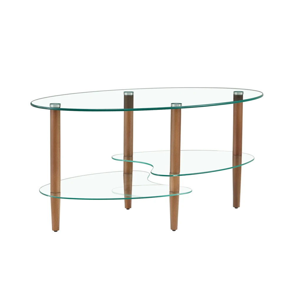 

Glass Coffee Table Side Tables Living Room With 3-Tier Layered Glass Structure Oak Table Legs Transparent Center Tables For Home