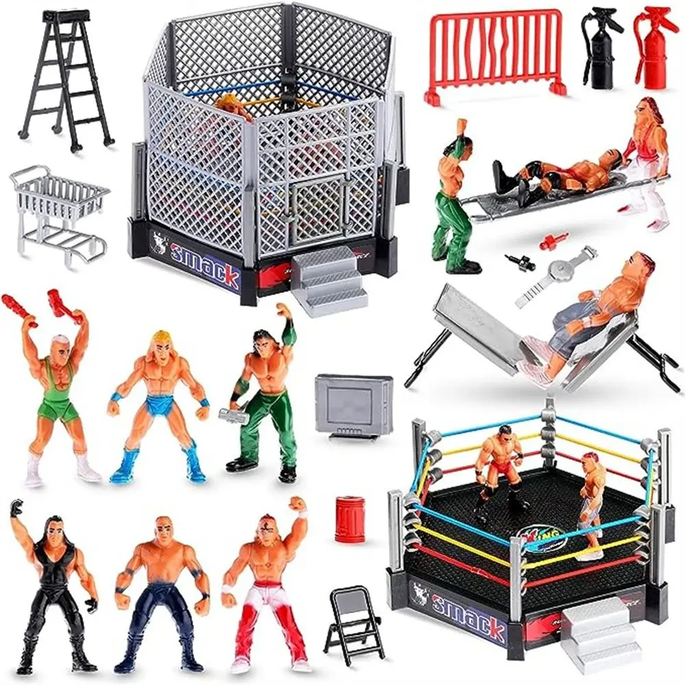 

Wrestler Athlete Wrestling Figure Gladiator Model Set with Fighting Station Arena Cage Assembled Battle Game Toy for Boys