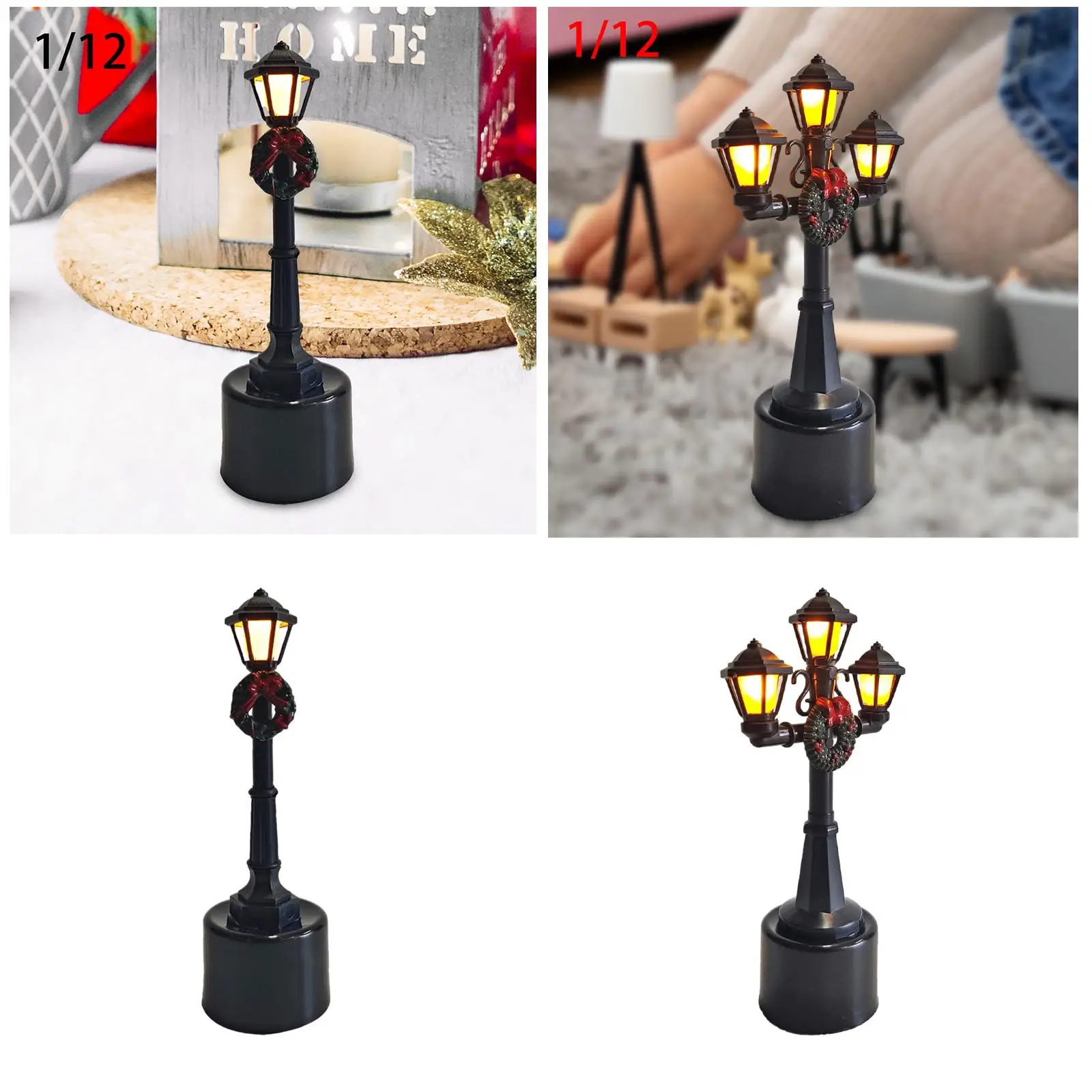 1:12 Miniature Street Light Model Ornament, Outdoor Pathway Lantern Post Holiday